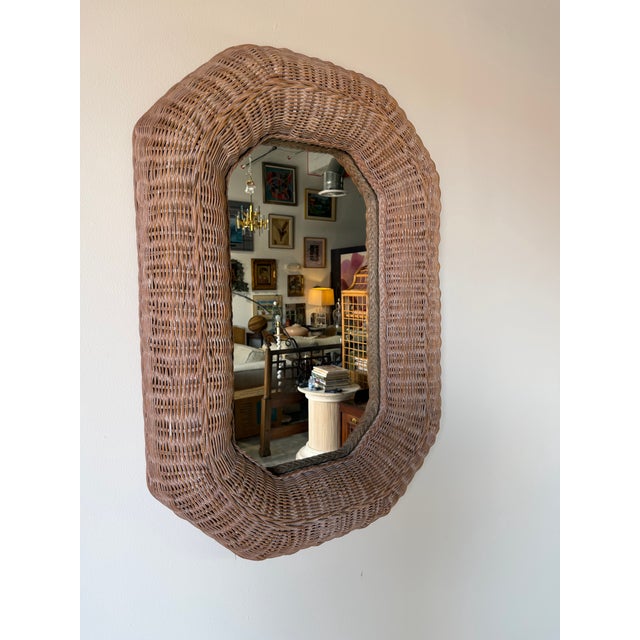 Contemporary 1980s Vintage Coastal Organic Woven Wicker Octagonal Wall Mirror For Sale - Image 3 of 13