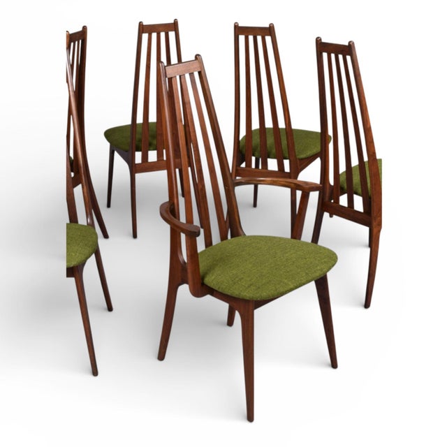 Wood Henry P. Glass High Back Dining Chairs With Original Green Fabric For Sale - Image 7 of 15