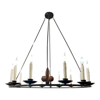 Spanish Colonial Wrought Iron 12 Lite Chandelier by Randy Esada Designs For Sale