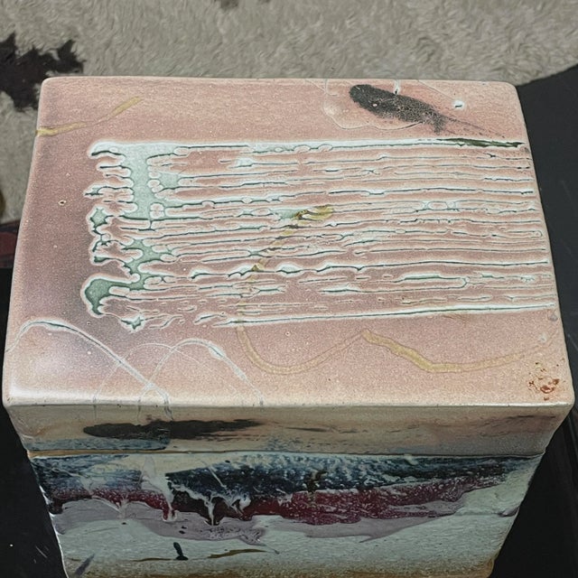 1980s Vintage Abstract Expressionist Slab Built Glazed Stoneware Lidded Box, Signed (Ca. 1980) For Sale - Image 5 of 13
