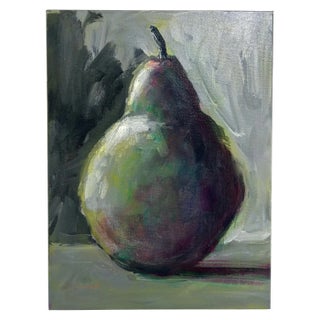 “Pear” Impressionistic Original Acrylic Still Life Painting by Linda McDonough For Sale