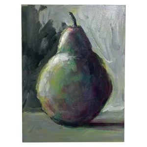 “Pear” Impressionistic Original Acrylic Still Life Painting by Linda McDonough