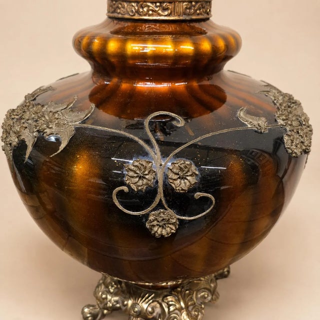 1960s Hollywood Regency Brown Glass Urn Table Lamp, Crystal Prisms, 32 Inch For Sale - Image 10 of 18
