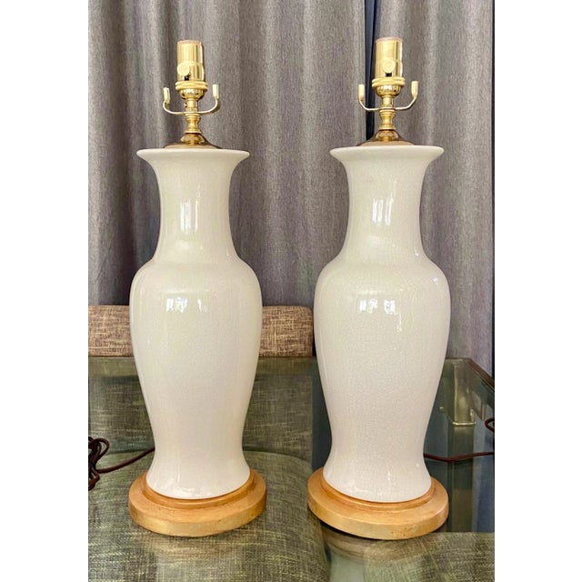 1960s Pair Asian Blanc De Shine Porcelain Table Lamps For Sale - Image 5 of 12