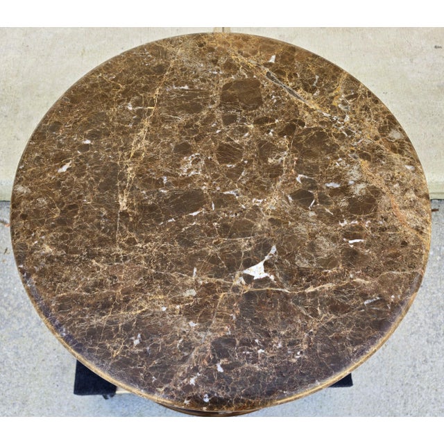 1980s Vintage Round Brown Marble Top Drum Side End Center Table With Storage Cabinet For Sale - Image 5 of 13