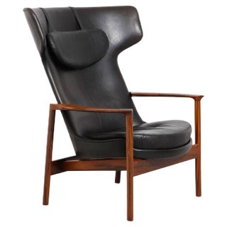 Large Danish Rosewood Wing Back Lounge Chair by Ib Kofod-Larsen, 1954 For Sale