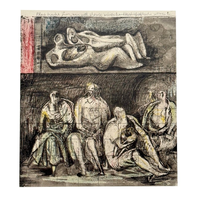Henry Moore (1898–1986) - Untitled Modernist Collotype From the Shelter Drawings Series (1967, Framed) For Sale