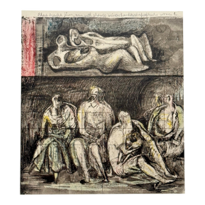 Henry Moore (1898–1986) - Untitled Modernist Collotype From the Shelter Drawings Series (1967, Framed)