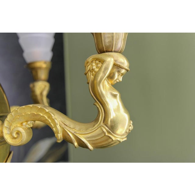 Art Deco Bronze and Frosted Glass Chandelier, 1920 For Sale - Image 6 of 18