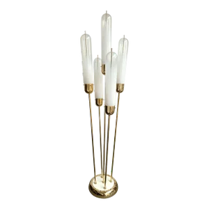 Mid-Century Modern Brass Reed Floor Lamp Murano Glass by Mazzega, Italy, 1970s