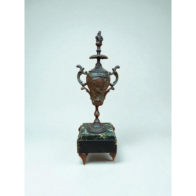 Antique French Louis XV Revival Bronze Baluster Vase Urn on Verde Antico Marble Base, 19th Century For Sale - Image 6 of 7