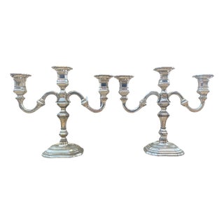 Vintage German Silver-Plated Metal Candleholders, 1960, Set of 2 For Sale