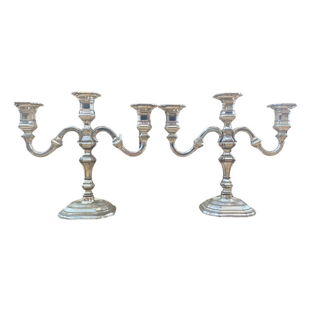 Vintage German Silver-Plated Metal Candleholders, 1960, Set of 2 For Sale