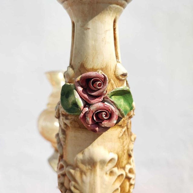 Vintage Glass and Metal Chandelier with Ceramic For Sale - Image 9 of 12