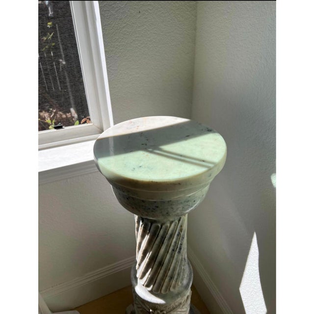Stone Pair of Vintage Neoclassical Carved Marble Pedestals With Spiral Columns For Sale - Image 7 of 12