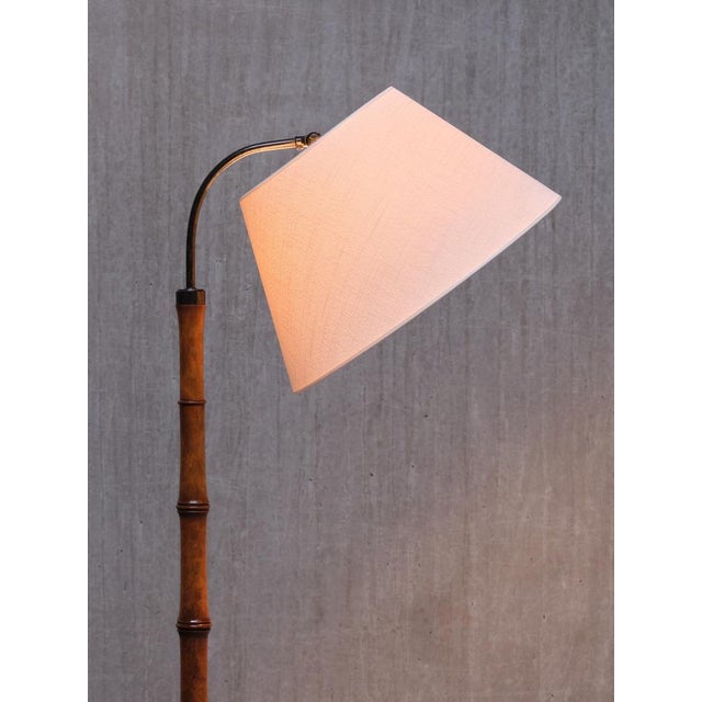 Swedish Modern Birch Faux Bamboo Floor Lamp with Ivory Adjustable Shade, 1940s For Sale - Image 11 of 16