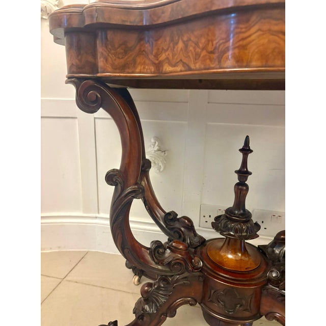 Antique Victorian Burr Walnut Card or Console Table with Carved Basket Base, 1850 For Sale - Image 9 of 16