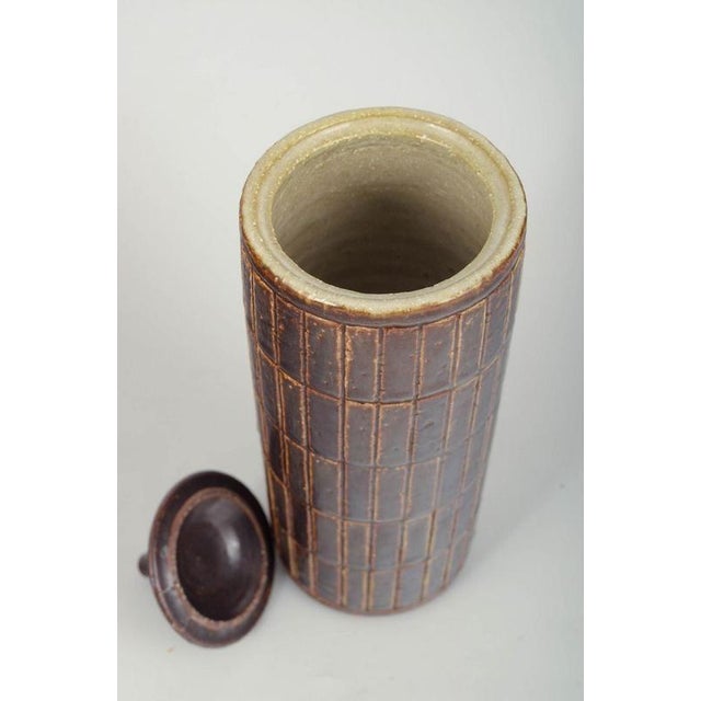 Large Lidded Vase with Geometric Relief Pattern from Palshus, Denmark, 1970s For Sale - Image 3 of 5