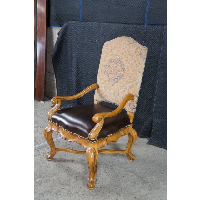 Wood 8 Thomasville Italian Hills of Tuscany Bibbiano Leather Nailhead Dining Chairs For Sale - Image 7 of 13