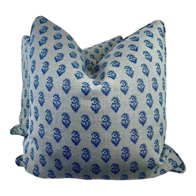 Peter Dunham "Rajmata Tonal" in Blue/Blue 22" Pillows-a Pair For Sale