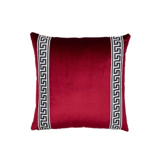 Schumacher Venetian Silk Velvet Pillow in Port Red For Sale