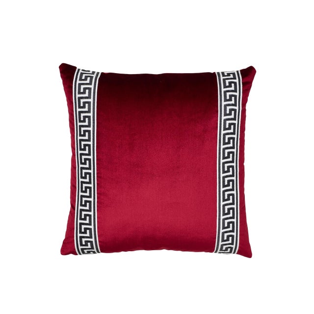 Schumacher Venetian Silk Velvet Pillow in Port Red For Sale