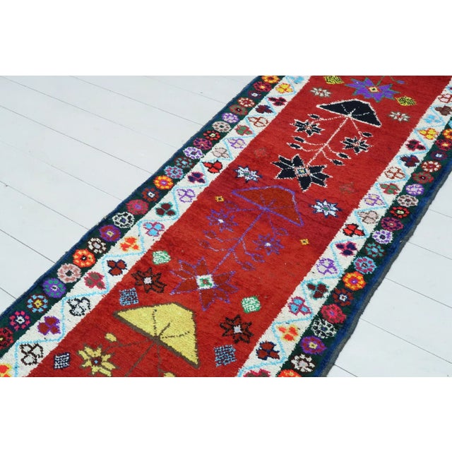 Ruby Red Early 20th Century Vintage Turkish Geometric Runner-2′5″ × 13′2″ For Sale - Image 8 of 13