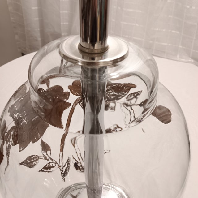 Vintage Clear Glass Ginger Jar Table Lamp With Brown and Gold Floral Motif For Sale - Image 11 of 12