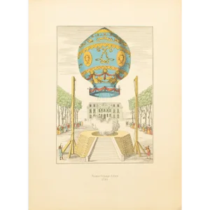 1956 "First Air Travel 1783" Balloon, Large Vintage Offset Lithograph