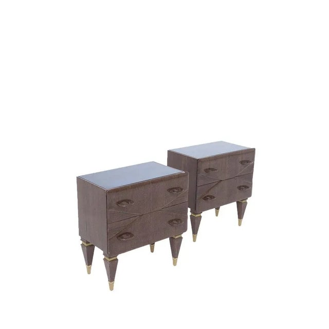Mid-Century Italian Nightstands in Wood and Blue Glass, Set of 2 For Sale - Image 9 of 9
