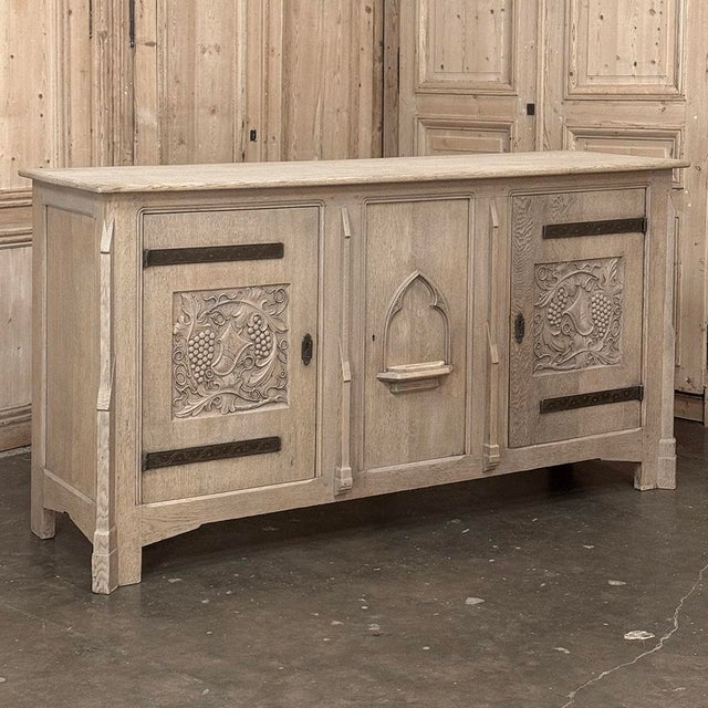 Gothic Antique Gothic Revival Stripped Oak Buffet For Sale - Image 3 of 18