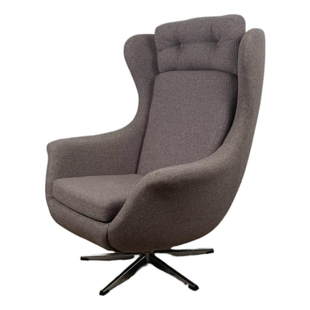 Modern Mid-Century Style High-Back Swivel Wing Lounge Chair For Sale