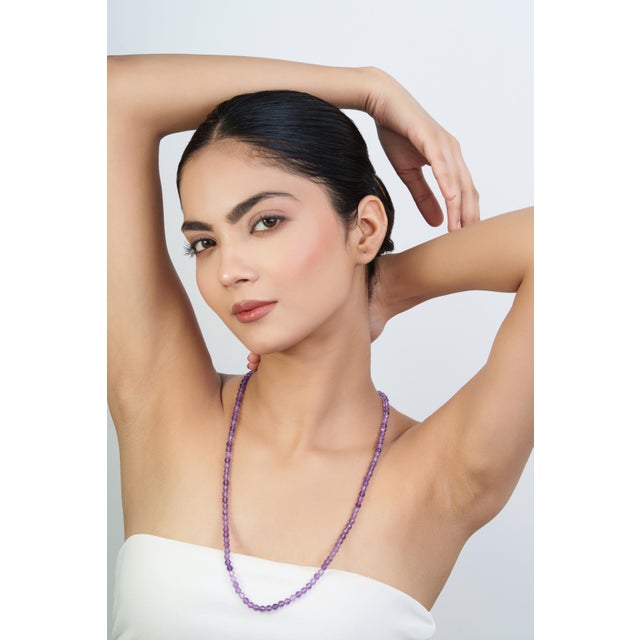 Handcrafted 116 Ct Natural Amethyst Beaded Necklace 26 Inch - February Birthstone For Sale - Image 4 of 14