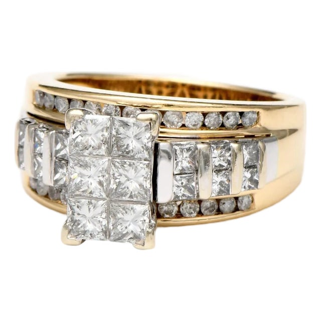 14KY Princess Cut Diamond(1.47) Statement Ring, size 7.5 For Sale