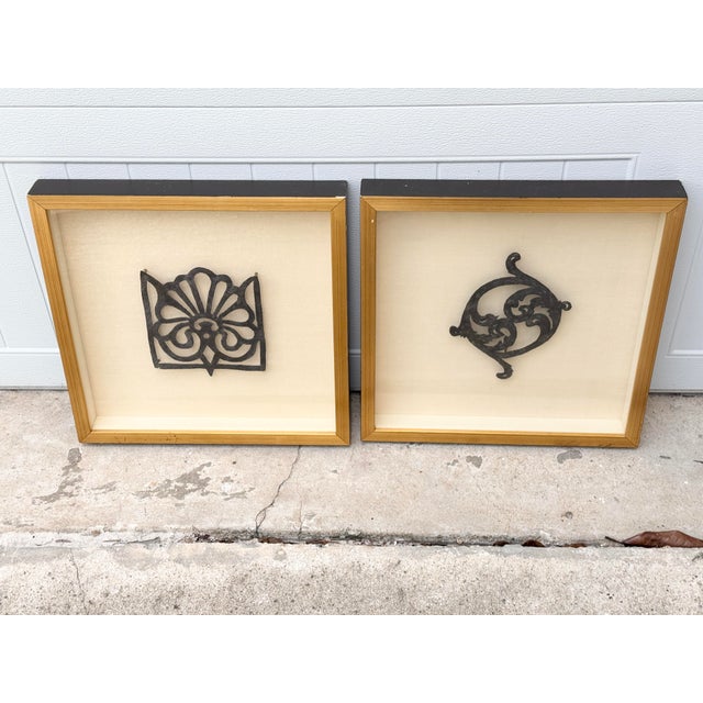 Fabulous framed pair of antique architectural elements. Both framed in shadow boxes. Perfect to add some visual interest...
