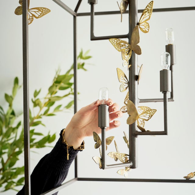 Contemporary Aged Silver Monarch Butterfly Lantern For Sale - Image 3 of 9