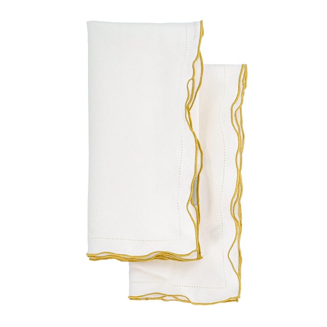 Not Yet Made - Made To Order Linen Napkins With Gold Ruffled Hemstitch Edges, Set of 4 For Sale - Image 5 of 8