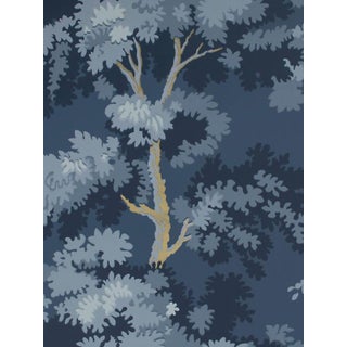 Sample, Scalamandre Raphael, Dark Blue Gold Wallpaper For Sale