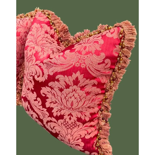 Red and Gold Damask Pillows- a Pair For Sale - Image 4 of 5