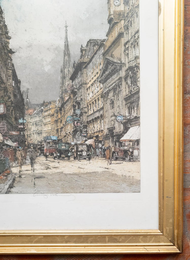 Early 20th Century Cityscape Aquatint Etching of Vienna by Luigi
