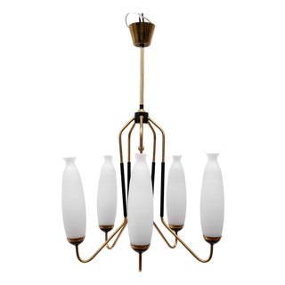 Stilnovo-Style Chandelier in Glass, 1950s For Sale