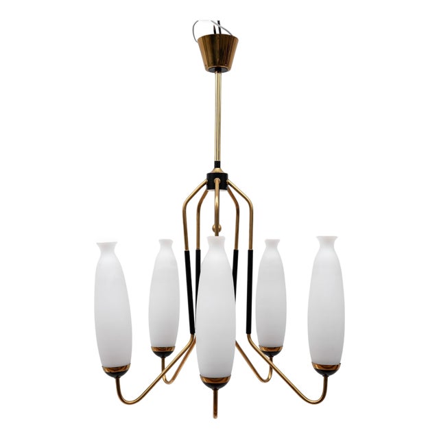 Stilnovo-Style Chandelier in Glass, 1950s For Sale