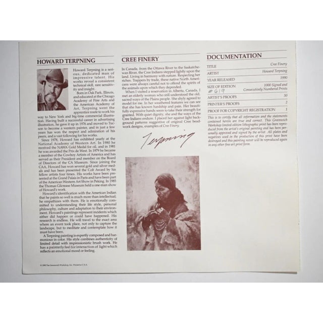 Howard Terpning "Cree Finery" (1990) Signed & Numbered Limited Edition Lithograph With Certificate For Sale - Image 4 of 5