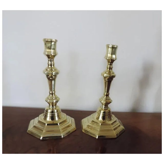 Antique 18th Century French Baroque Brass Candlesticks - a Pair For Sale - Image 10 of 11