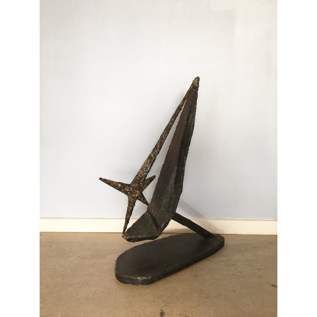 Abstract 1969 Vintage M. Feller Brutalist Iron Signed Sculpture For Sale - Image 3 of 12