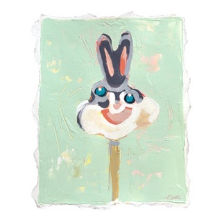 Yummy Bunny - Original Playful Rabbit Animal Mixed Media Acrylic and Pencil Art For Sale