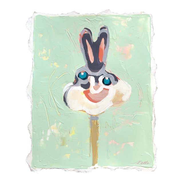 Yummy Bunny - Original Playful Rabbit Animal Mixed Media Acrylic and Pencil Art For Sale