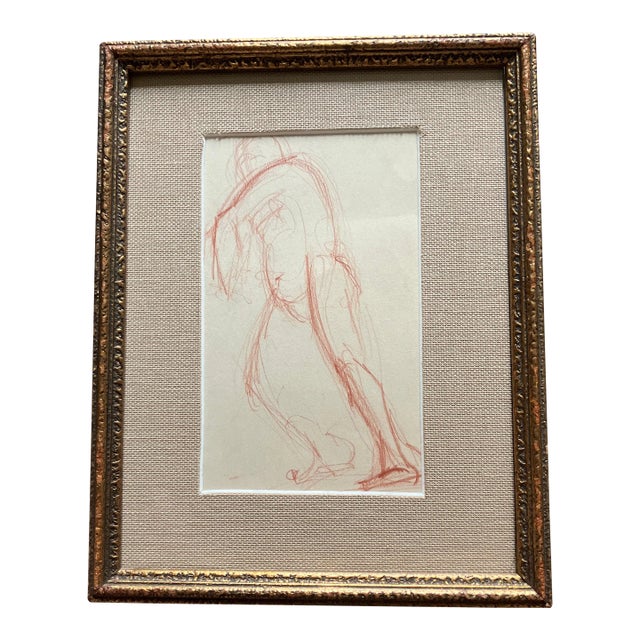 1930’s Vintage Abstract Male Nude Sepia Drawing For Sale
