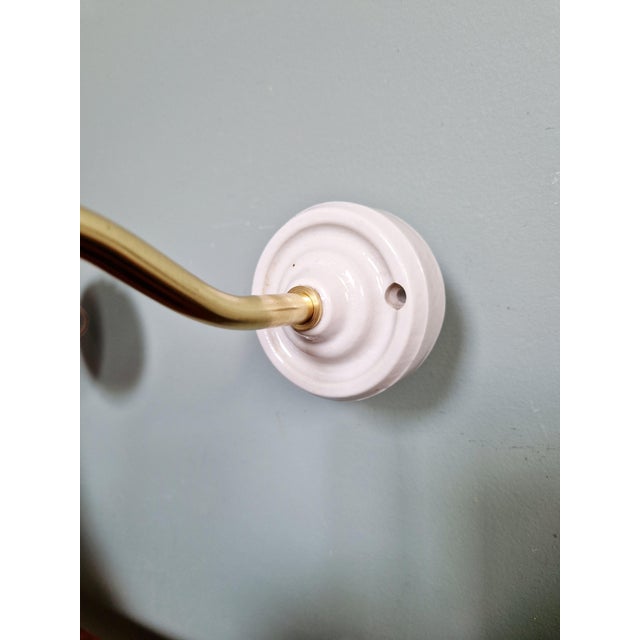 Mid-Century Conical Gooseneck Wall Sconce in Brass and Green Enameled Sheet Metal, 1940s For Sale - Image 6 of 14