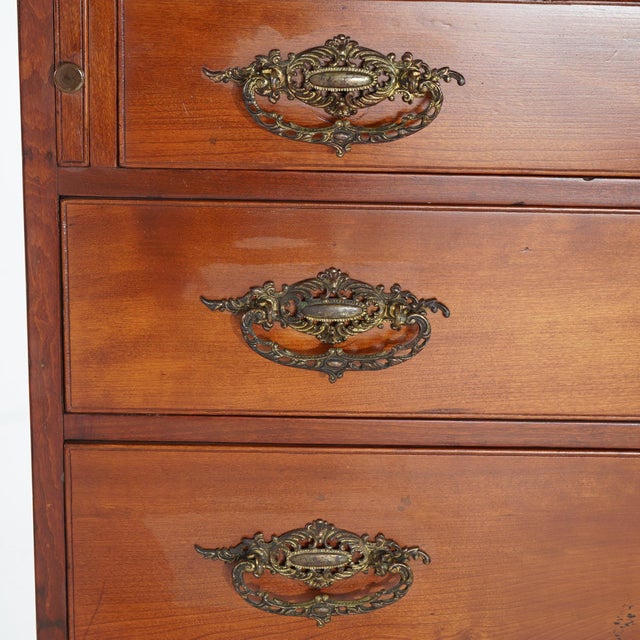 Wood Sheraton Cherry Drop Front Desk with Graduated Drawers & Brass Gallery, C1820 For Sale - Image 7 of 12